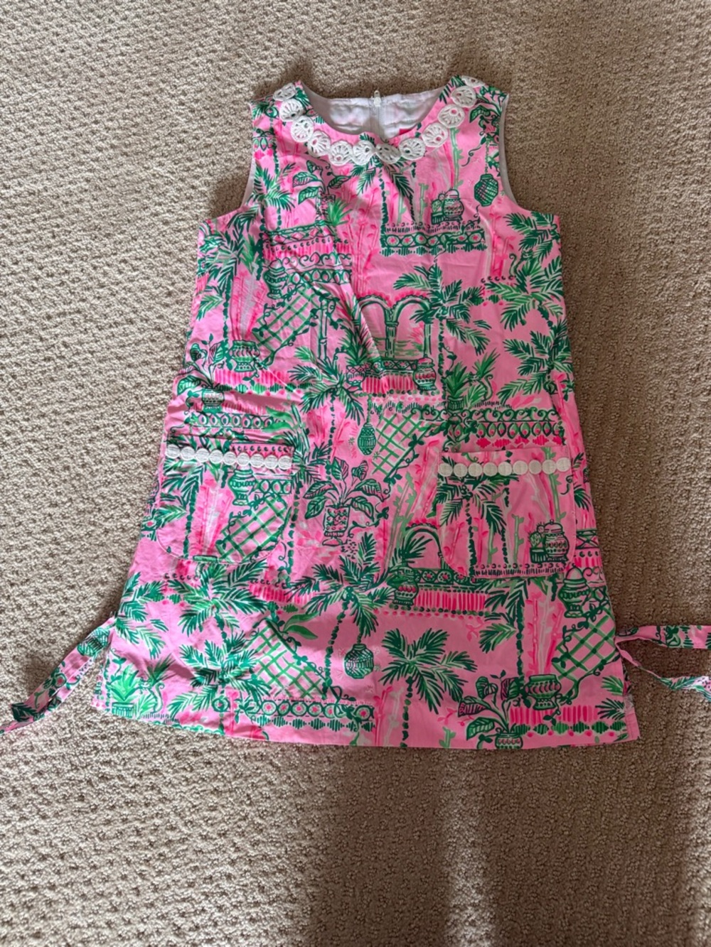 Lilly Pulitzer Pink & Green Tropical Lace-Trim Shift Dress